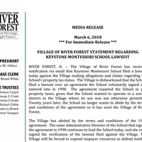 Press Release: Village of River Forest Statement Regarding Keystone Montessori School Lawsuit